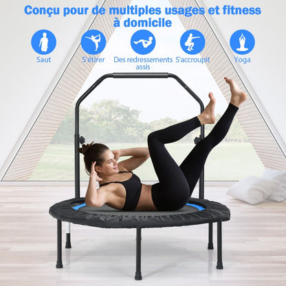 Trampoline De Fitness Pliable 101Cm Avec 2 Bandes De Résistance Main Courante Hauteur Réglable Charge 150 Kg Pour Enfants Bleu/Vert/Rouge