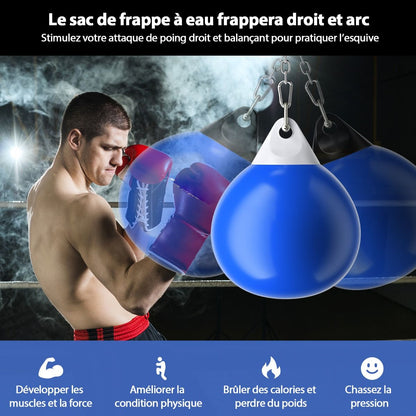 Sac De Frappe À Eau Avec Crochet Chaîne Métallique Réglable Boucles D'Assurance Et Injection D'Eau Pour Boxe Suspendue Charge Max 50KG Blanc/Noir/Bleu/Rouge