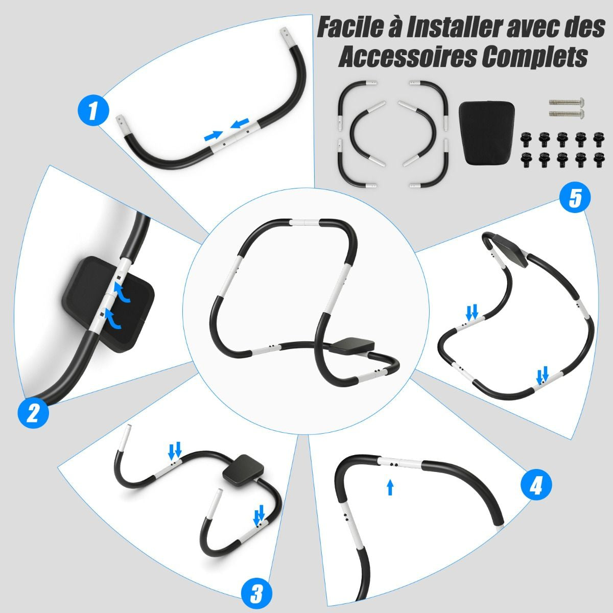 Appareil Abdominaux À Bascule Avec Appuie-Tête Rembourré Ergonomique Et Portable Pour Entraînement De Musculation À Domicile Blanc/Noir