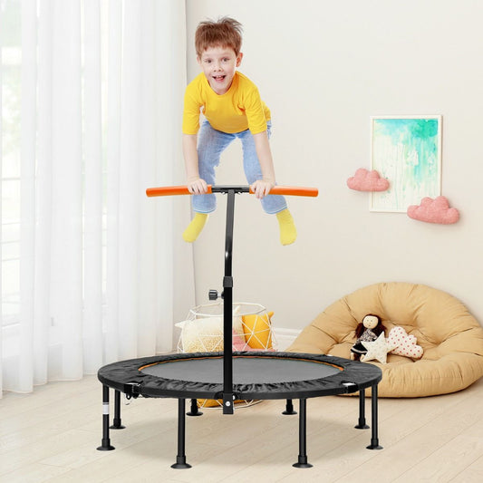 Mini Trampoline D'Intérieur Pliable Ø110Cm Avec Poignée Réglable En Hauteur Trampoline De Fitnesss Avec Tapis De Saut En PP Charge 100Kg Orange/Vert