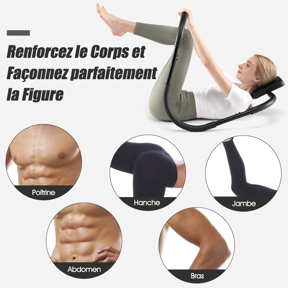 Appareil Abdominaux À Bascule Avec Appuie-Tête Rembourré Ergonomique Et Portable Pour Entraînement De Musculation À Domicile Blanc/Noir