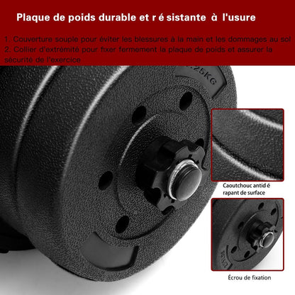 Haltères Pour Musculation 2 En 1 Disques Poids Ajustable 30KG Poignée Confortable, Pour Fitness Musculation Entraînement