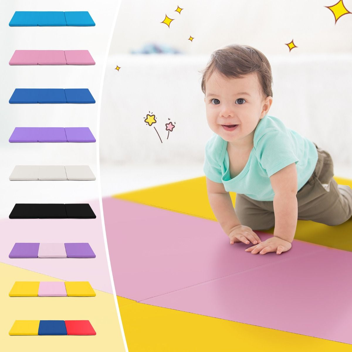 Tapis De Gymnastique Pliable En 3 Parties Antidérapant Avec 2 Poignées Tapis De Chute De Yoga 10 Couleurs Au Choix