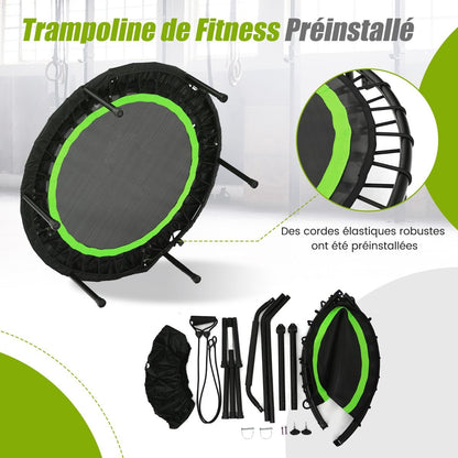 Trampoline De Fitness Pliable 101Cm Avec 2 Bandes De Résistance Main Courante Hauteur Réglable Charge 150 Kg Pour Enfants Bleu/Vert/Rouge