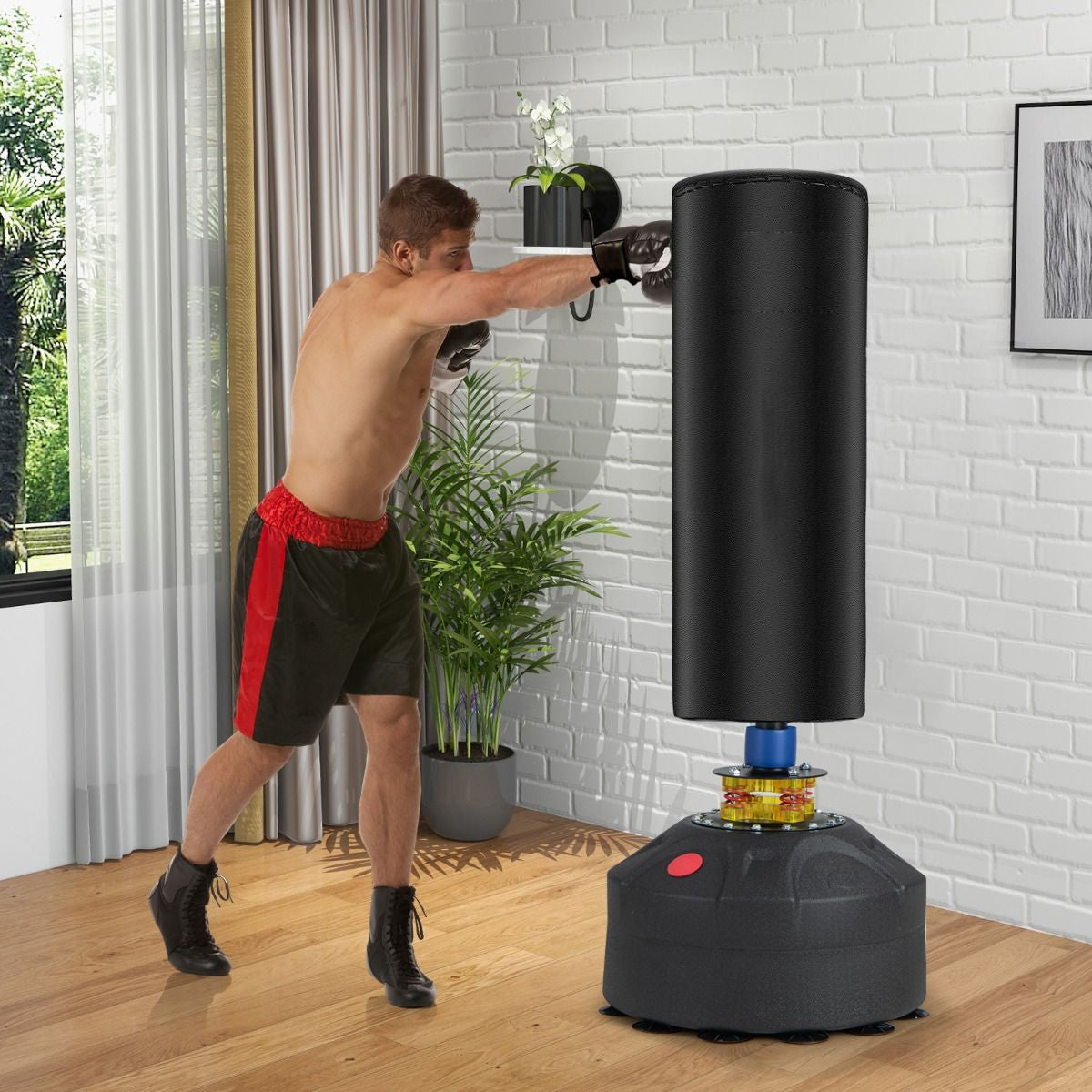 Sac De Frappe Autoportant 173 Cm De 5 Couches Sac De Boxe Lourd Avec Support Et Base À Ventouse Système Antichoc Pour Adultes Jeunes