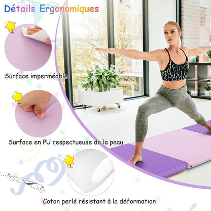 Tapis De Gymnastique Pliable En 3 Parties Antidérapant Avec 2 Poignées Tapis De Chute De Yoga 10 Couleurs Au Choix