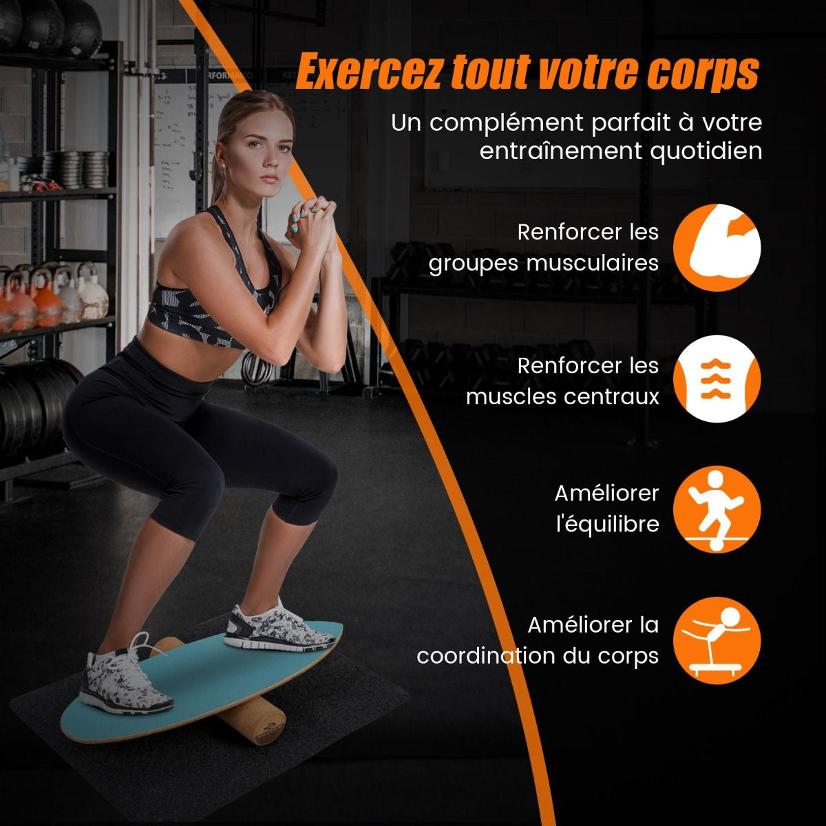 Planche D’Entraînement Pour L’Équilibre Avec Rouleau Et Tapis Antidérapant Pour Skateboard Hockey Snowboard 8 Couleurs Au Choix