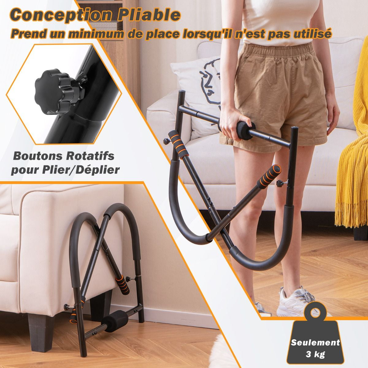 Entraîneur De Fitness AB Machine Abdominale Pliable Avec Soutien Rembourré Pour Tête/Cou Redressements Assis Noir/Argent