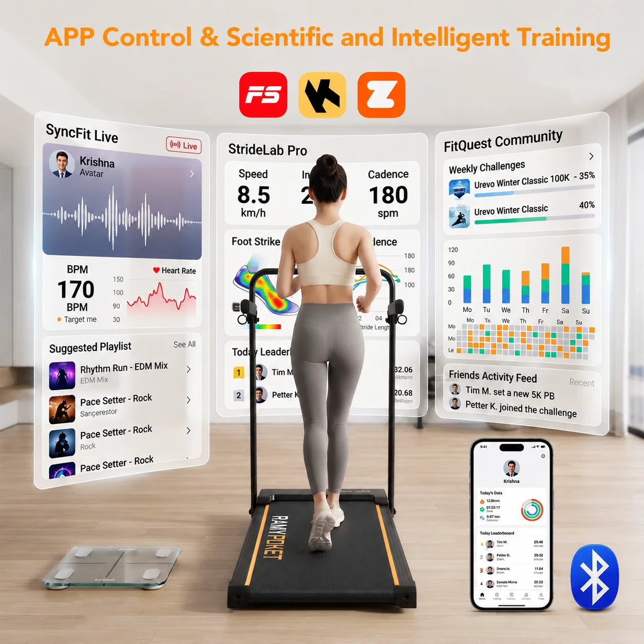 Foldable Incline Walking Pad 15%, Treadmill 12 Km/H, App/Led, Desk Walking Pad 150Kg Max Load