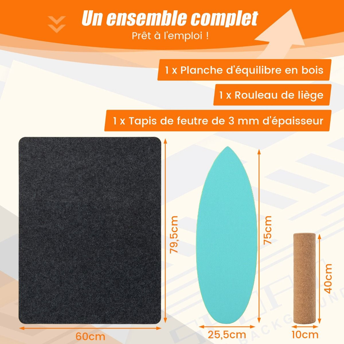 Planche D’Entraînement Pour L’Équilibre Avec Rouleau Et Tapis Antidérapant Pour Skateboard Hockey Snowboard 8 Couleurs Au Choix