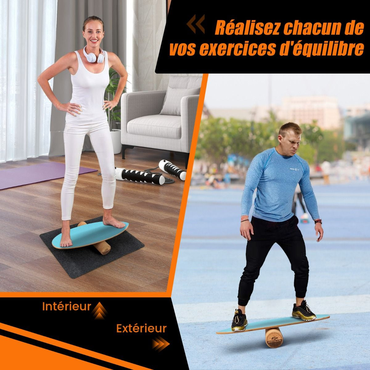 Planche D’Entraînement Pour L’Équilibre Avec Rouleau Et Tapis Antidérapant Pour Skateboard Hockey Snowboard 8 Couleurs Au Choix