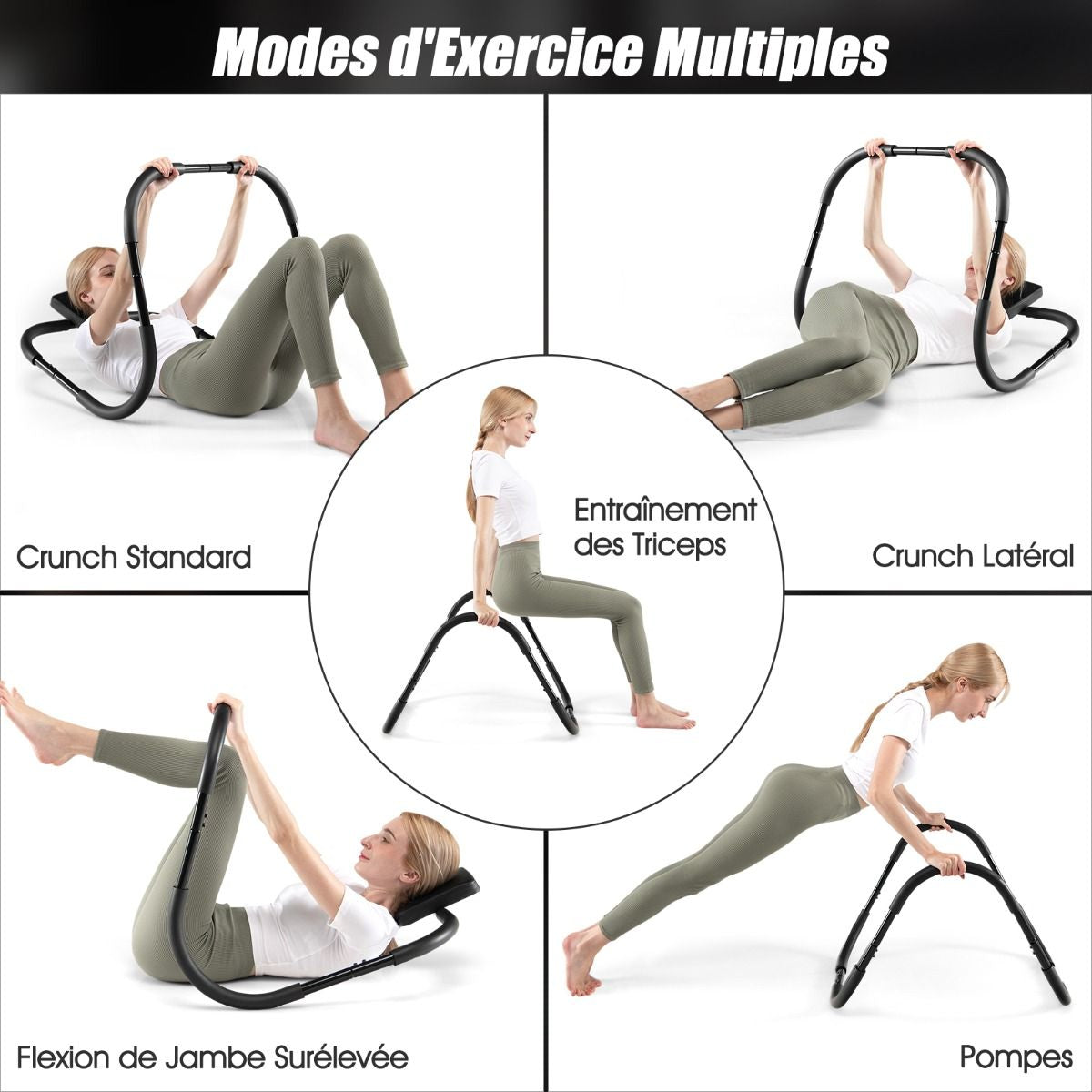 Appareil Abdominaux À Bascule Avec Appuie-Tête Rembourré Ergonomique Et Portable Pour Entraînement De Musculation À Domicile Blanc/Noir