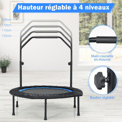 Trampoline De Fitness Pliable 101Cm Avec 2 Bandes De Résistance Main Courante Hauteur Réglable Charge 150 Kg Pour Enfants Bleu/Vert/Rouge