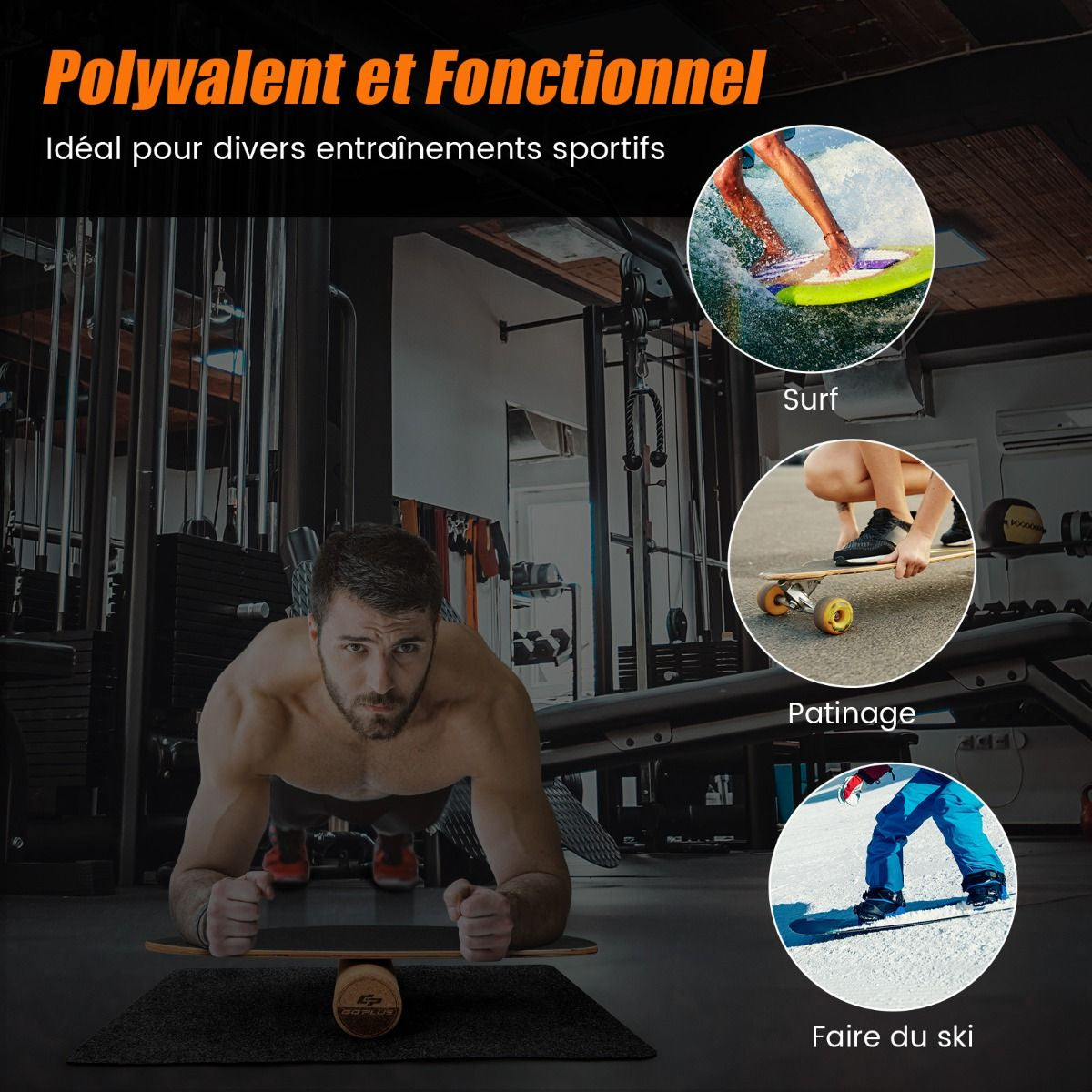 Planche D’Entraînement Pour L’Équilibre Avec Rouleau Et Tapis Antidérapant Pour Skateboard Hockey Snowboard 8 Couleurs Au Choix