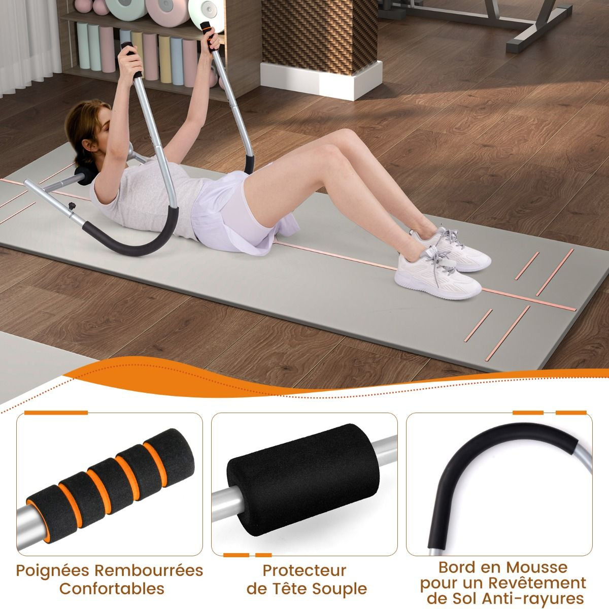 Entraîneur De Fitness AB Machine Abdominale Pliable Avec Soutien Rembourré Pour Tête/Cou Redressements Assis Noir/Argent