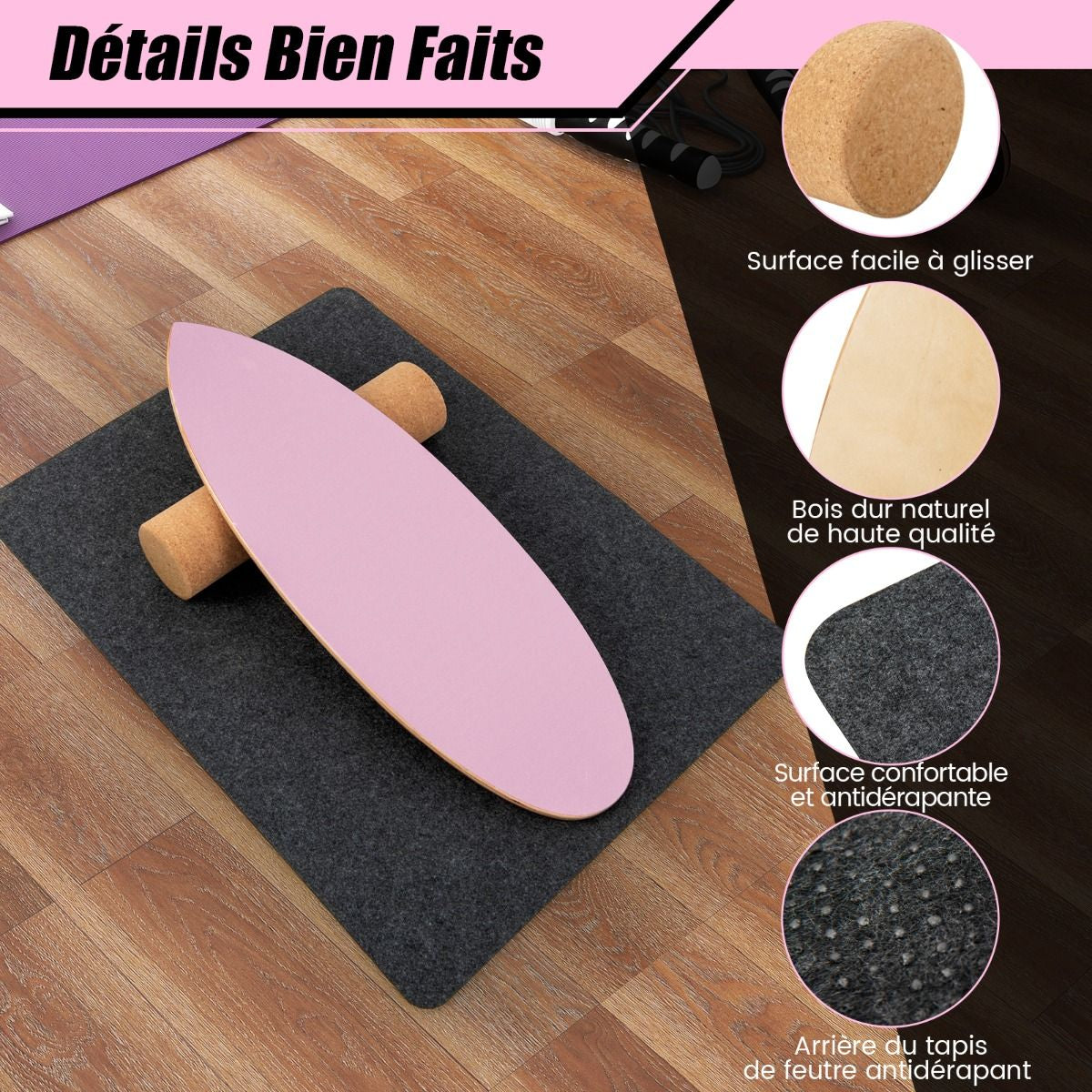 Planche D’Entraînement Pour L’Équilibre Avec Rouleau Et Tapis Antidérapant Pour Skateboard Hockey Snowboard 8 Couleurs Au Choix