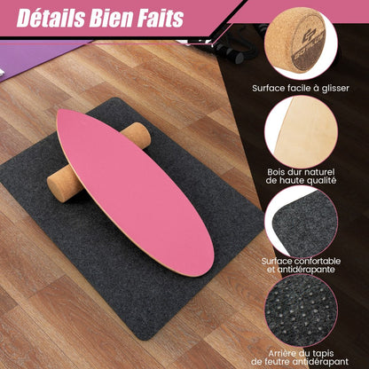 Planche D’Entraînement Pour L’Équilibre Avec Rouleau Et Tapis Antidérapant Pour Skateboard Hockey Snowboard 8 Couleurs Au Choix