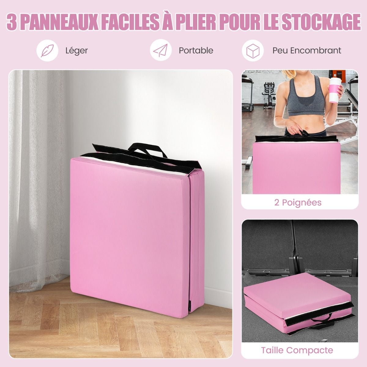 Tapis De Gymnastique Pliable En 3 Parties Antidérapant Avec 2 Poignées Tapis De Chute De Yoga 10 Couleurs Au Choix