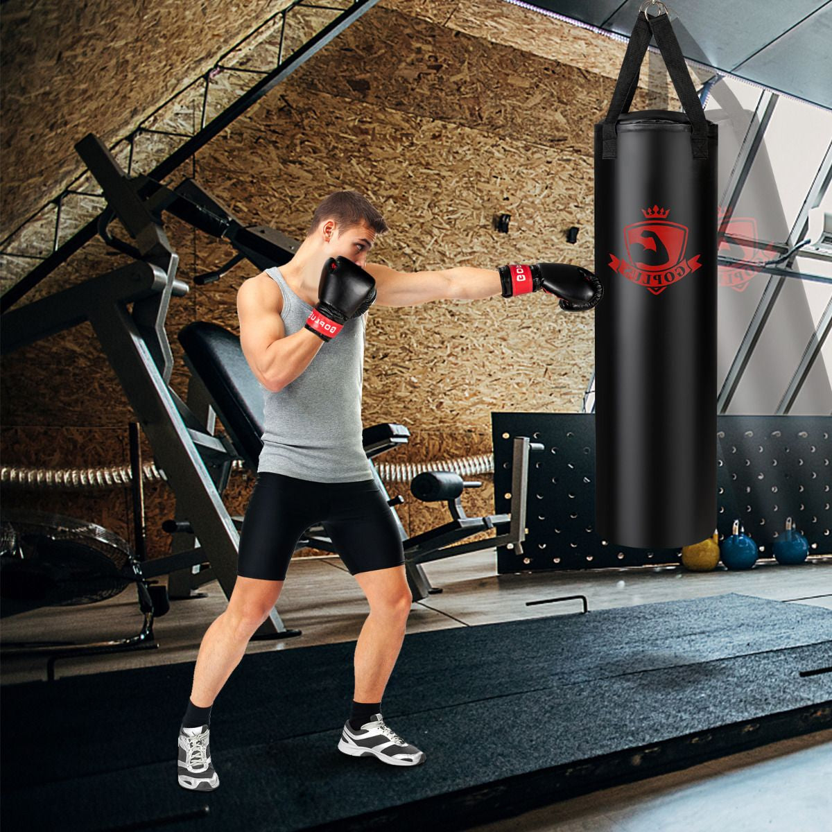 Sac De Frappe Lourd 100X30Cm 28,5 Kg Sac De Boxe Suspendus Pour Adulte Avec Gants De Boxes Suspension Support
