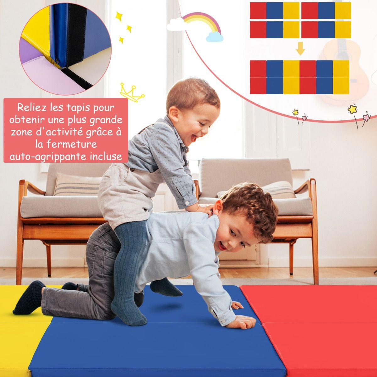Tapis De Gymnastique Pliable En 3 Parties Antidérapant Avec 2 Poignées Tapis De Chute De Yoga 10 Couleurs Au Choix
