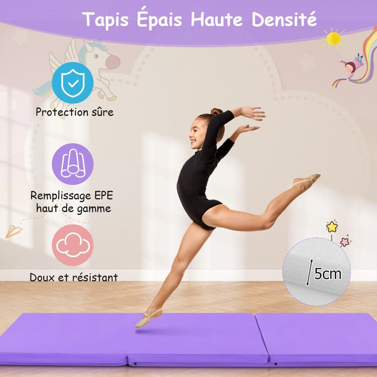 Tapis De Gymnastique Pliable En 3 Parties Antidérapant Avec 2 Poignées Tapis De Chute De Yoga 10 Couleurs Au Choix