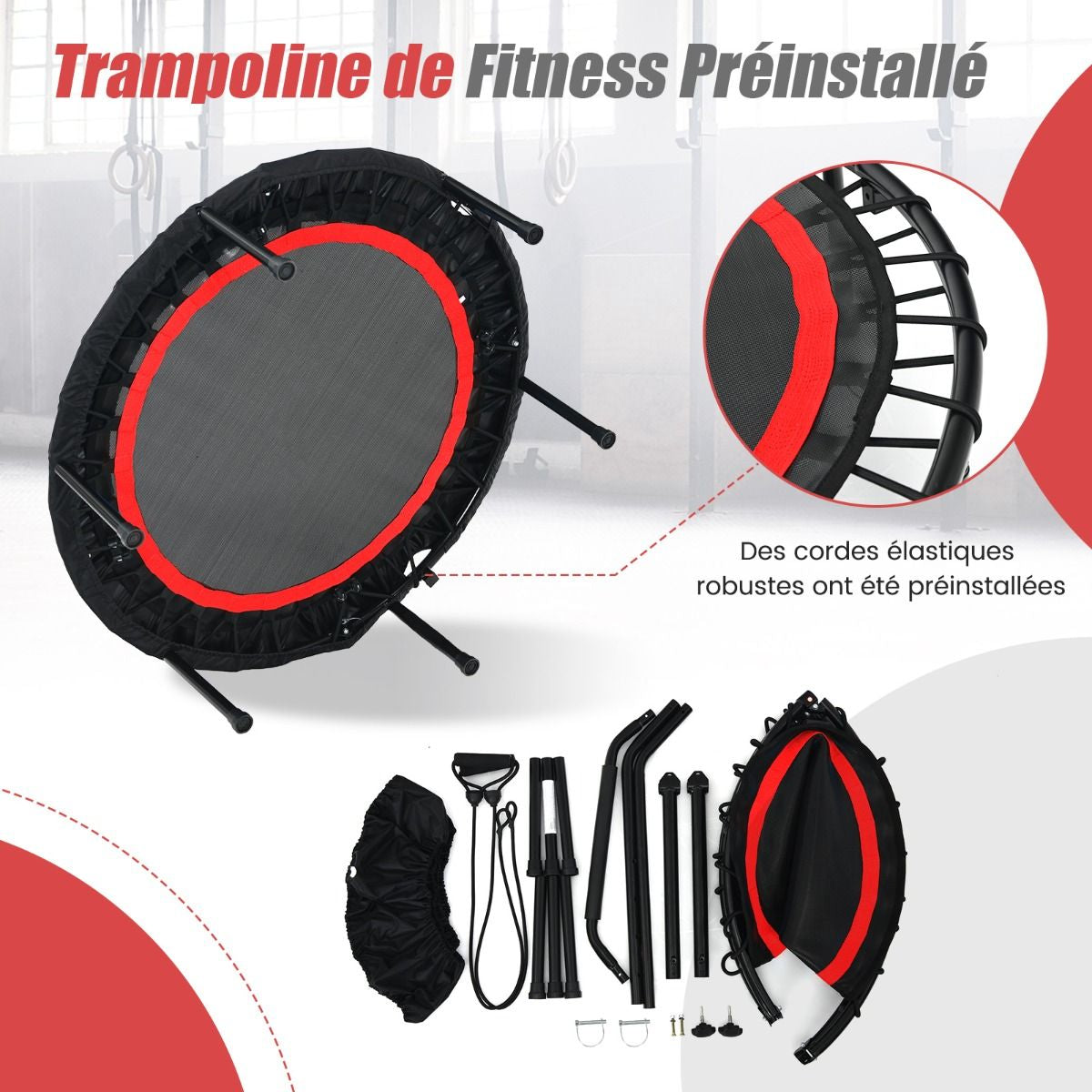 Trampoline De Fitness Pliable 101Cm Avec 2 Bandes De Résistance Main Courante Hauteur Réglable Charge 150 Kg Pour Enfants Bleu/Vert/Rouge