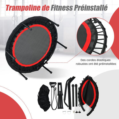 Trampoline De Fitness Pliable 101Cm Avec 2 Bandes De Résistance Main Courante Hauteur Réglable Charge 150 Kg Pour Enfants Bleu/Vert/Rouge