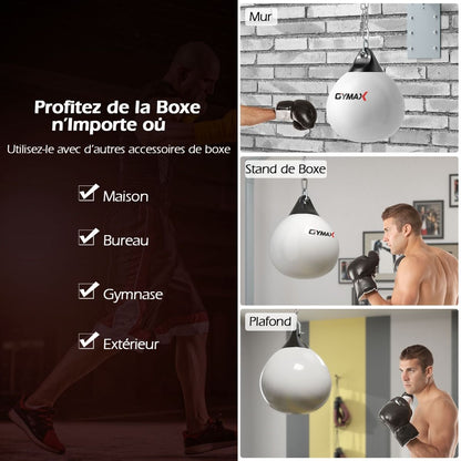 Sac De Frappe À Eau Avec Crochet Chaîne Métallique Réglable Boucles D'Assurance Et Injection D'Eau Pour Boxe Suspendue Charge Max 50KG Blanc/Noir/Bleu/Rouge