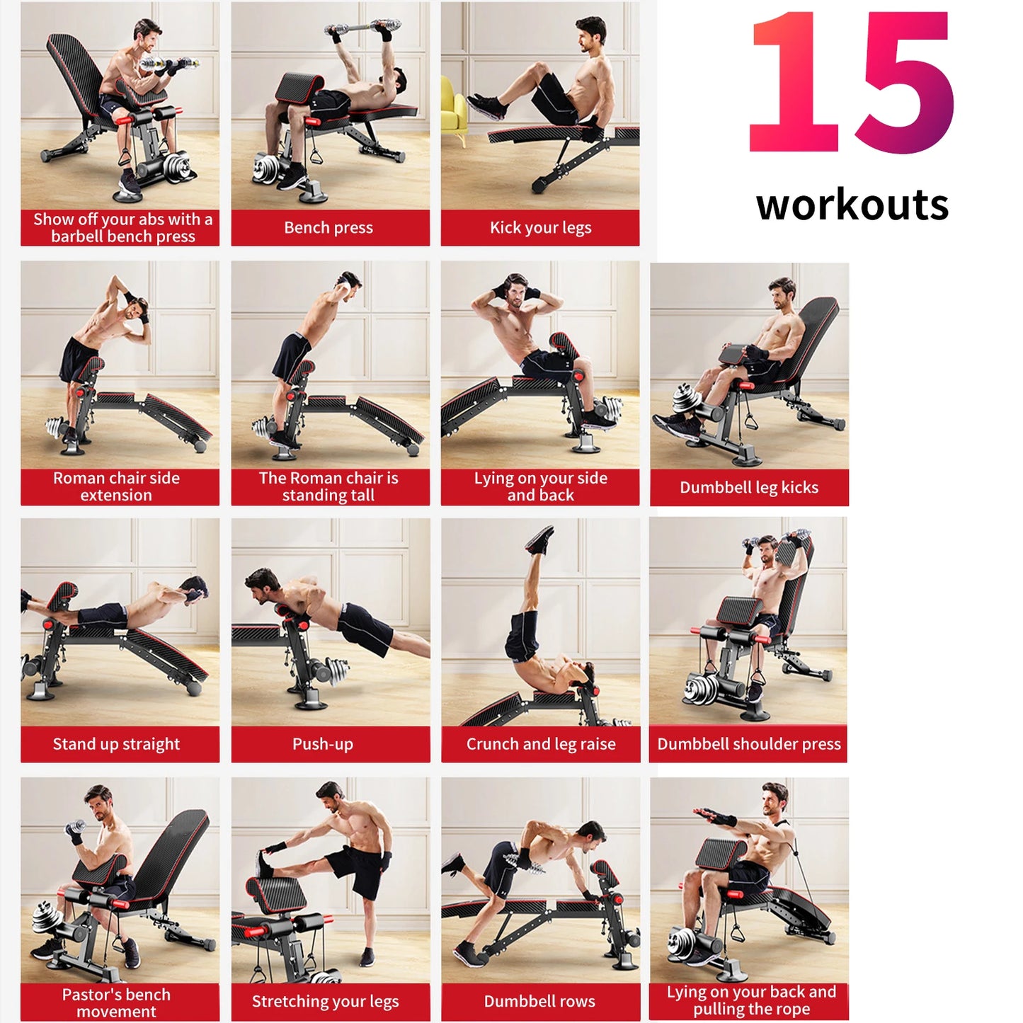 Banc De Musculation Renforcé — Dossier Réglable, Forte Charge