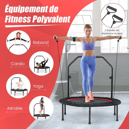 Trampoline De Fitness Pliable 101Cm Avec 2 Bandes De Résistance Main Courante Hauteur Réglable Charge 150 Kg Pour Enfants Bleu/Vert/Rouge