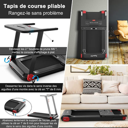 Tapis De Course Electrique Tapis De Fitness Pliable Pour Maison Avec Application De Contrôle Argent/Bleu/Rouge