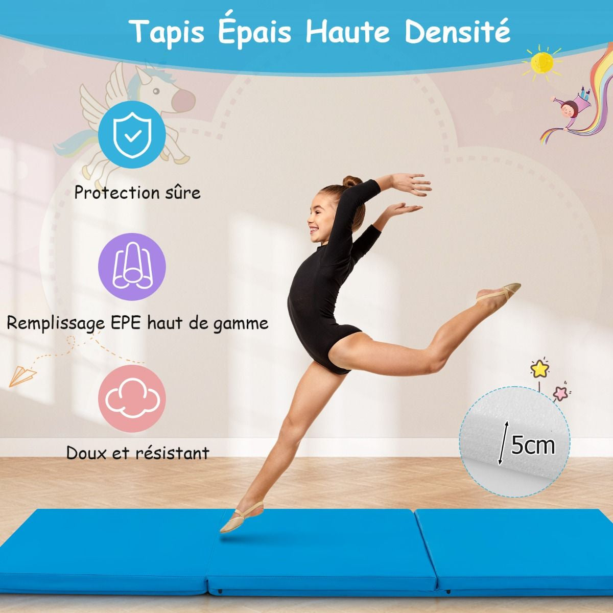 Tapis De Gymnastique Pliable En 3 Parties Antidérapant Avec 2 Poignées Tapis De Chute De Yoga 10 Couleurs Au Choix