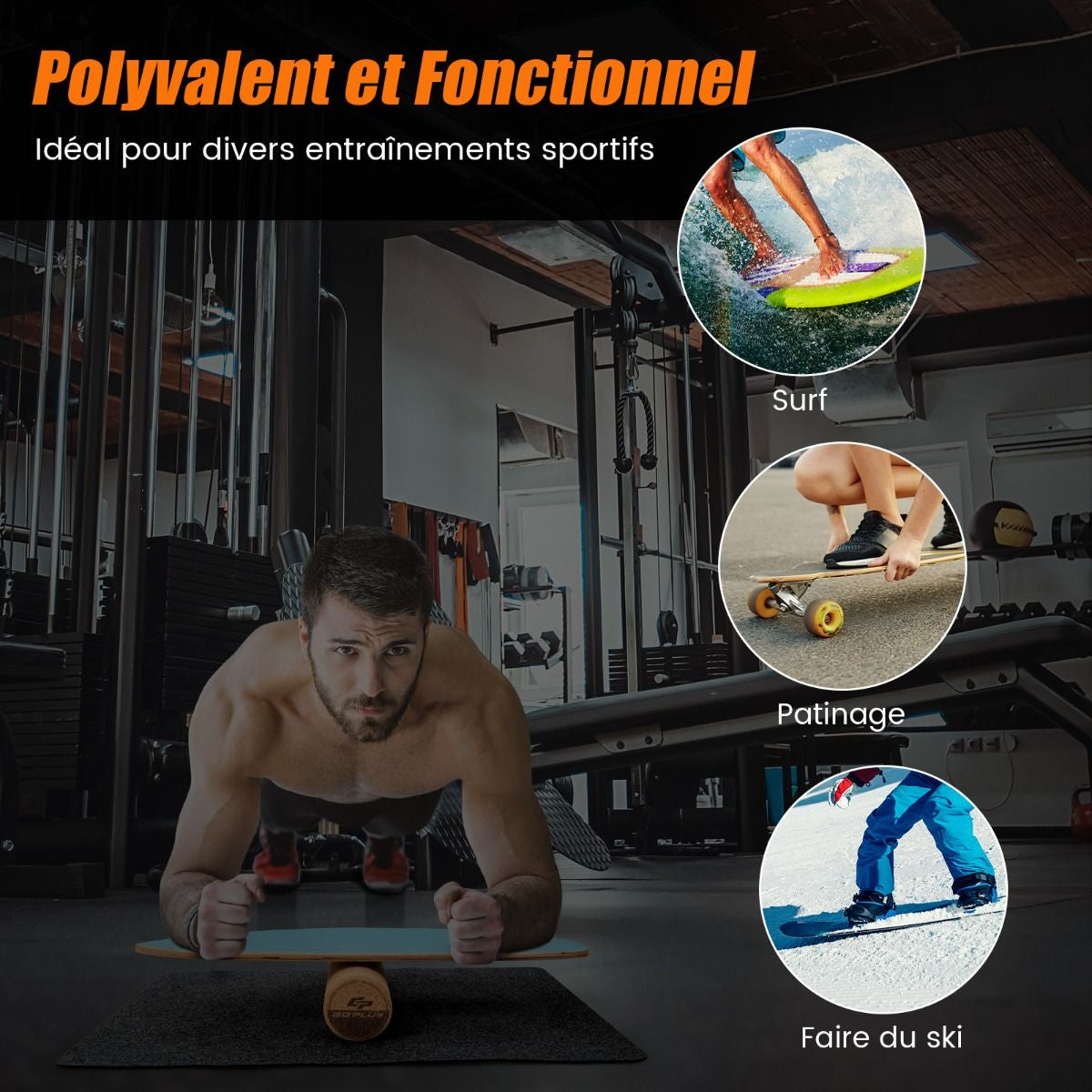 Planche D’Entraînement Pour L’Équilibre Avec Rouleau Et Tapis Antidérapant Pour Skateboard Hockey Snowboard 8 Couleurs Au Choix
