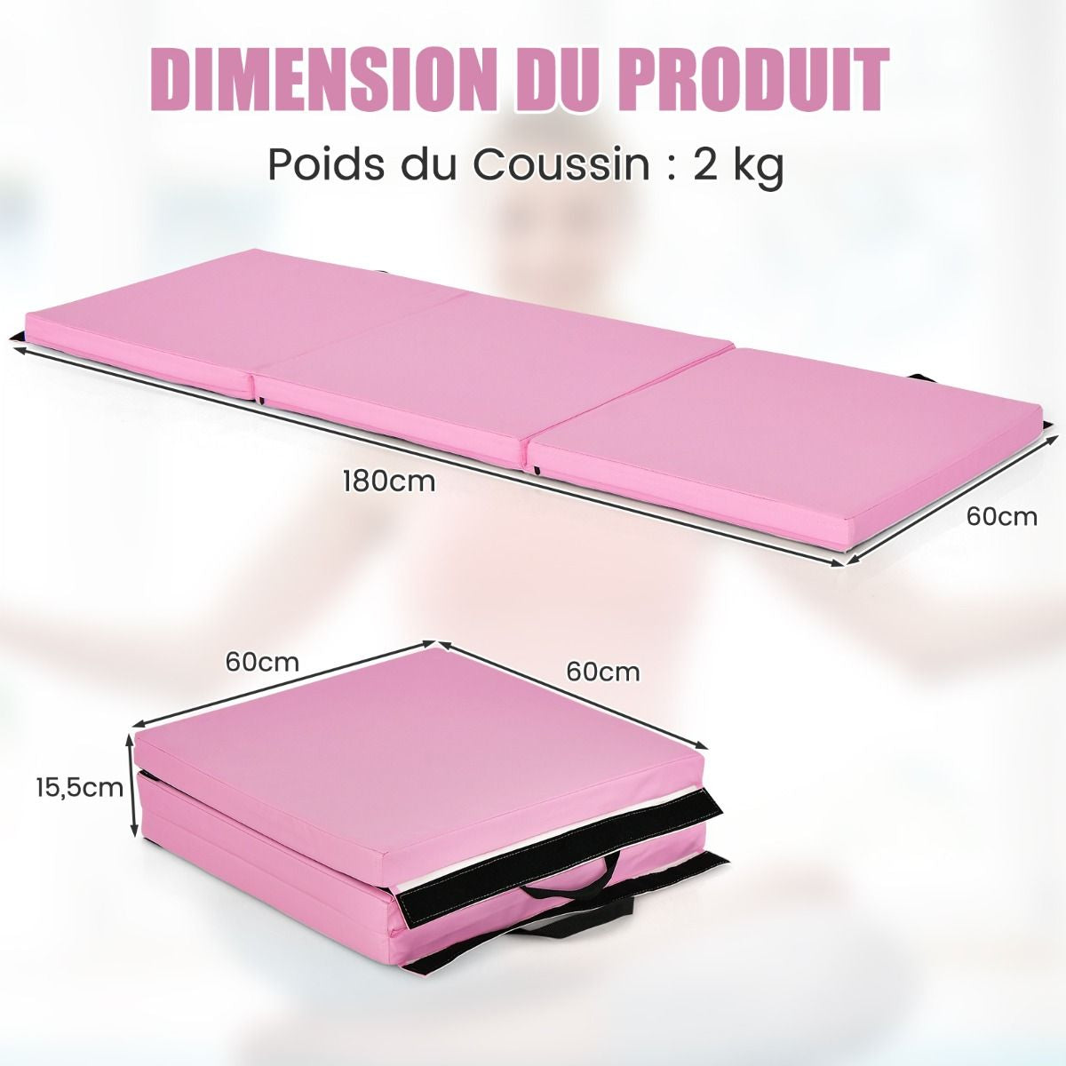 Tapis De Gymnastique Pliable En 3 Parties Antidérapant Avec 2 Poignées Tapis De Chute De Yoga 10 Couleurs Au Choix