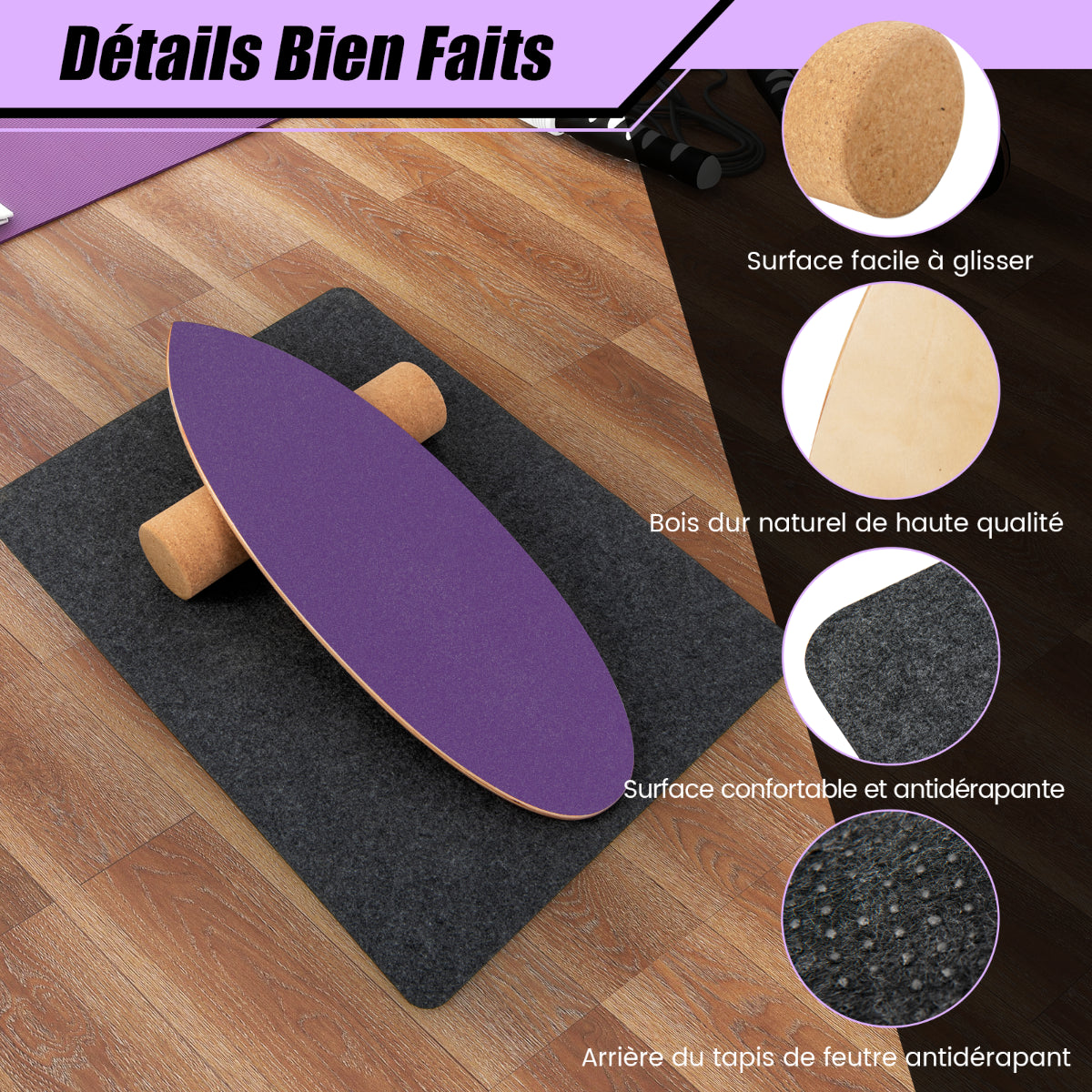 Planche D’Entraînement Pour L’Équilibre Avec Rouleau Et Tapis Antidérapant Pour Skateboard Hockey Snowboard 8 Couleurs Au Choix