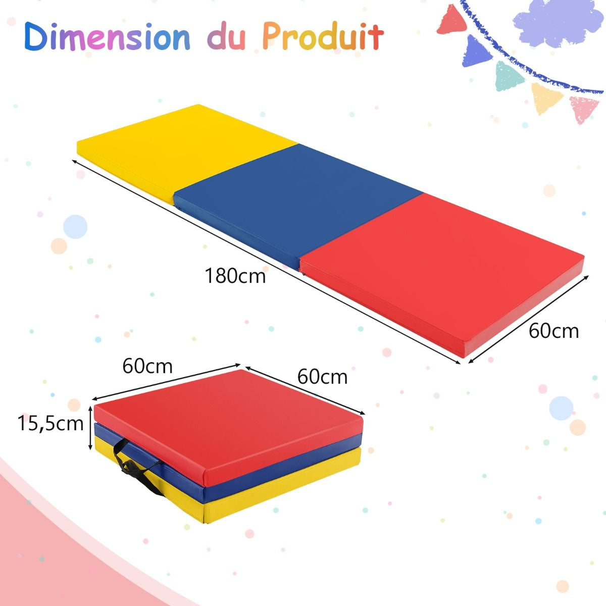 Tapis De Gymnastique Pliable En 3 Parties Antidérapant Avec 2 Poignées Tapis De Chute De Yoga 10 Couleurs Au Choix