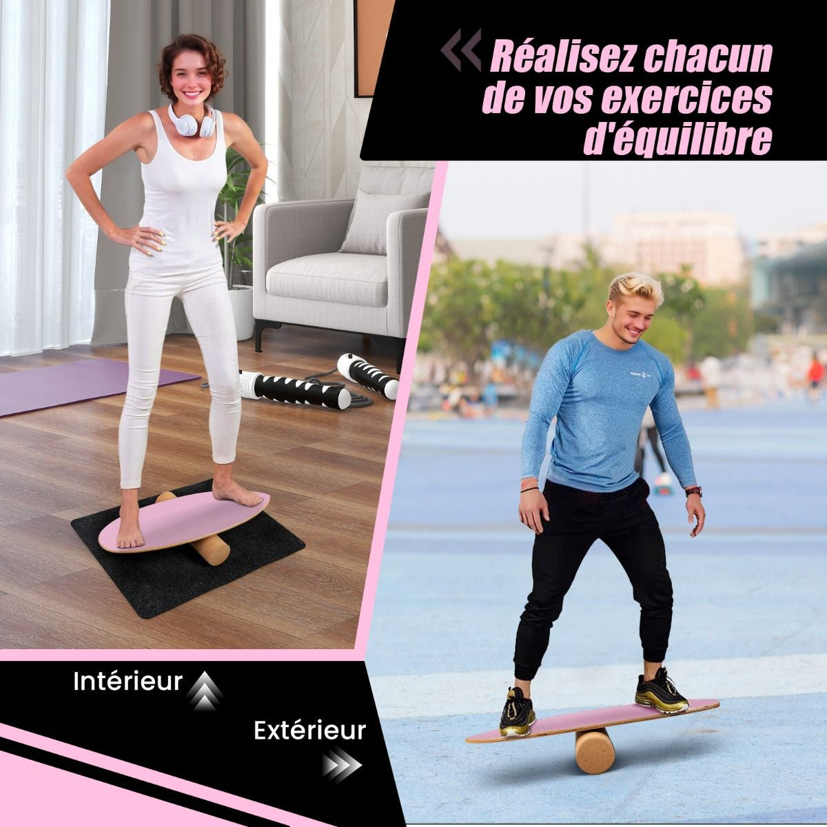 Planche D’Entraînement Pour L’Équilibre Avec Rouleau Et Tapis Antidérapant Pour Skateboard Hockey Snowboard 8 Couleurs Au Choix