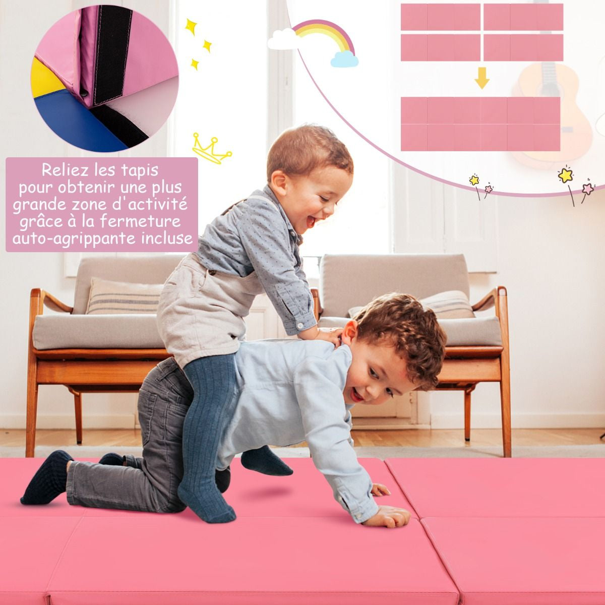 Tapis De Gymnastique Pliable En 3 Parties Antidérapant Avec 2 Poignées Tapis De Chute De Yoga 10 Couleurs Au Choix