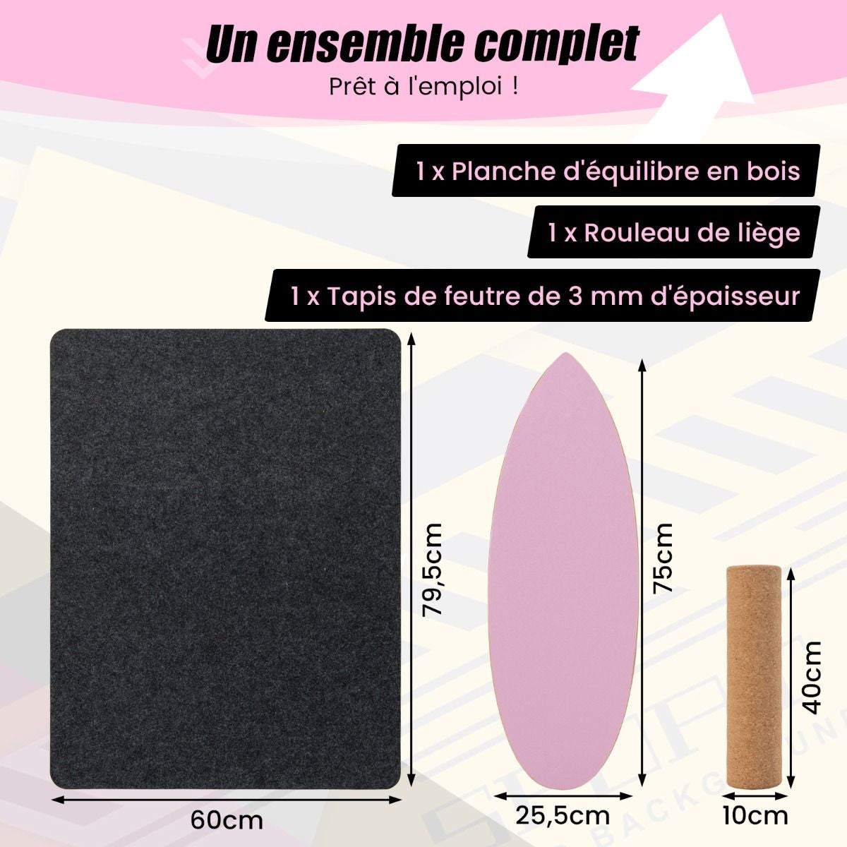 Planche D’Entraînement Pour L’Équilibre Avec Rouleau Et Tapis Antidérapant Pour Skateboard Hockey Snowboard 8 Couleurs Au Choix