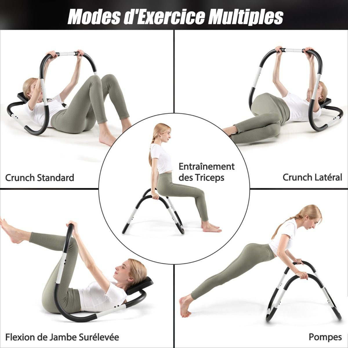Appareil Abdominaux À Bascule Avec Appuie-Tête Rembourré Ergonomique Et Portable Pour Entraînement De Musculation À Domicile Blanc/Noir