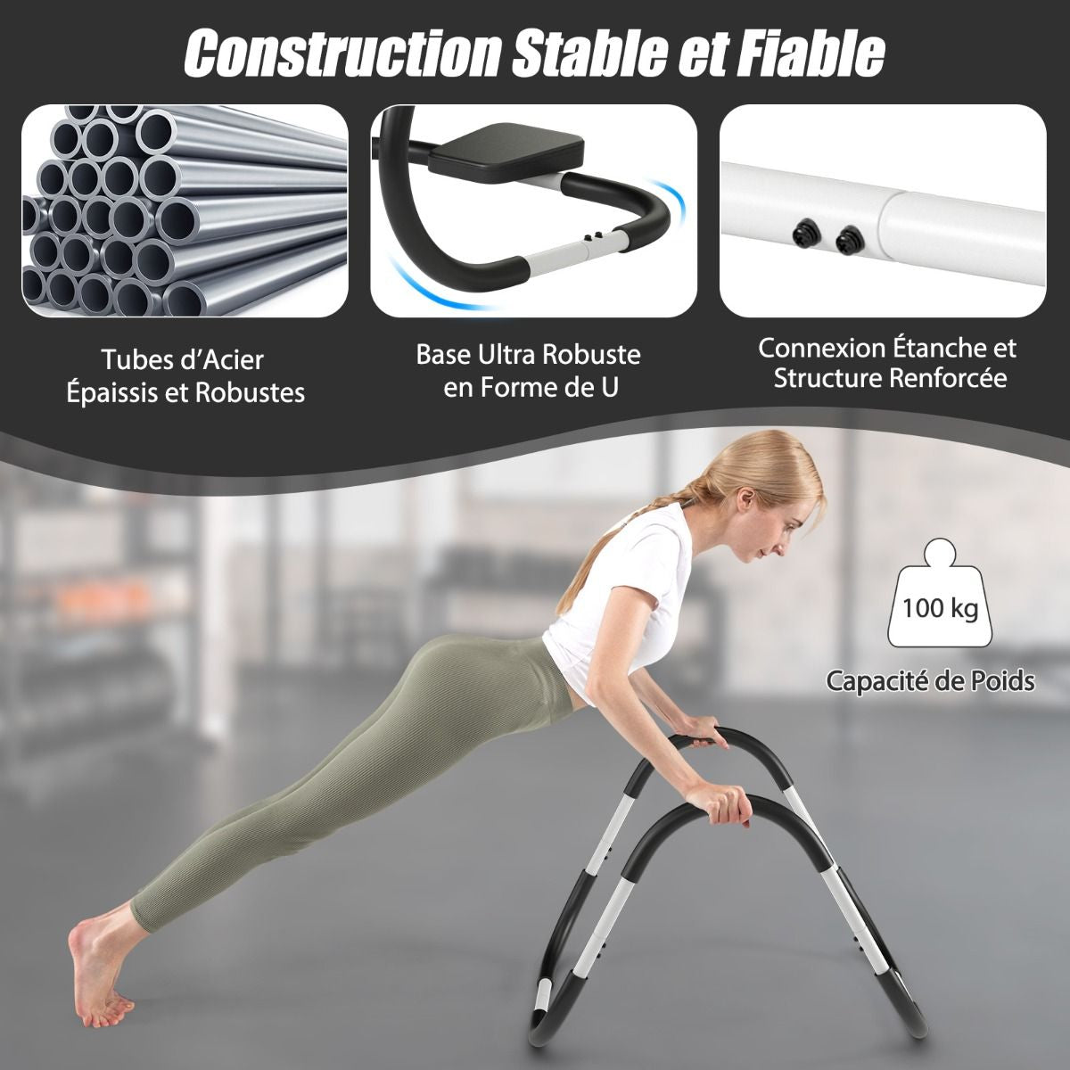 Appareil Abdominaux À Bascule Avec Appuie-Tête Rembourré Ergonomique Et Portable Pour Entraînement De Musculation À Domicile Blanc/Noir