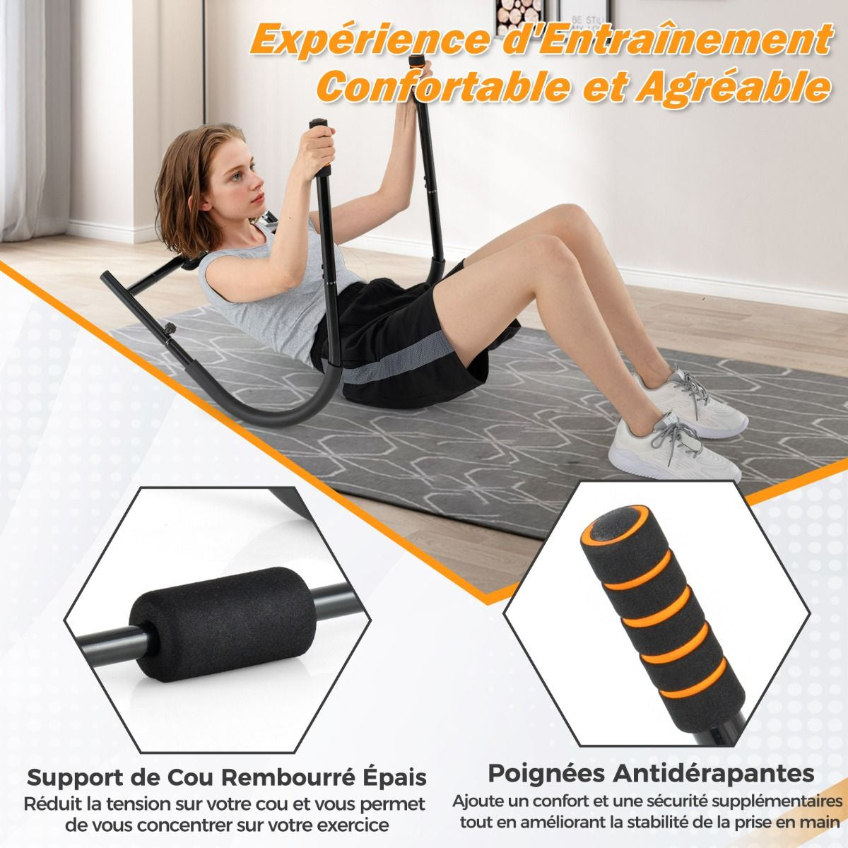 Entraîneur De Fitness AB Machine Abdominale Pliable Avec Soutien Rembourré Pour Tête/Cou Redressements Assis Noir/Argent
